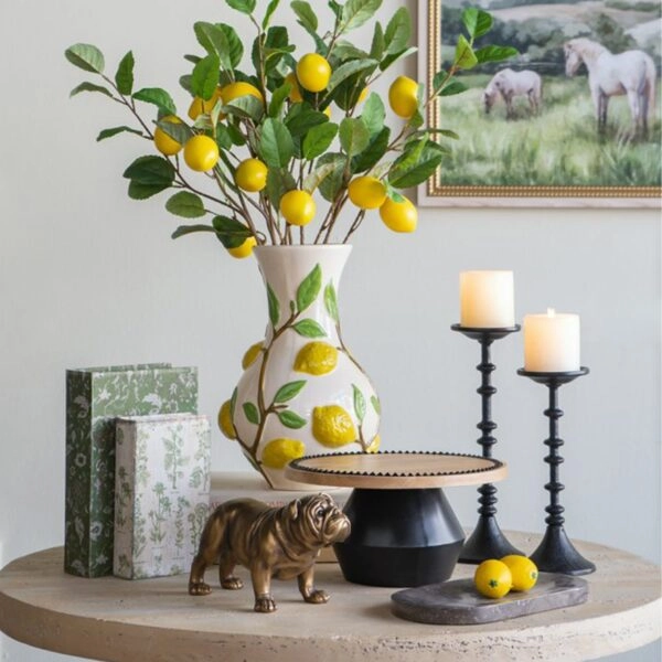 Artekko Lemon Εκρού Κεραμικό Βάζο με Λεμόνια (22.7x22.7x34.5)cm