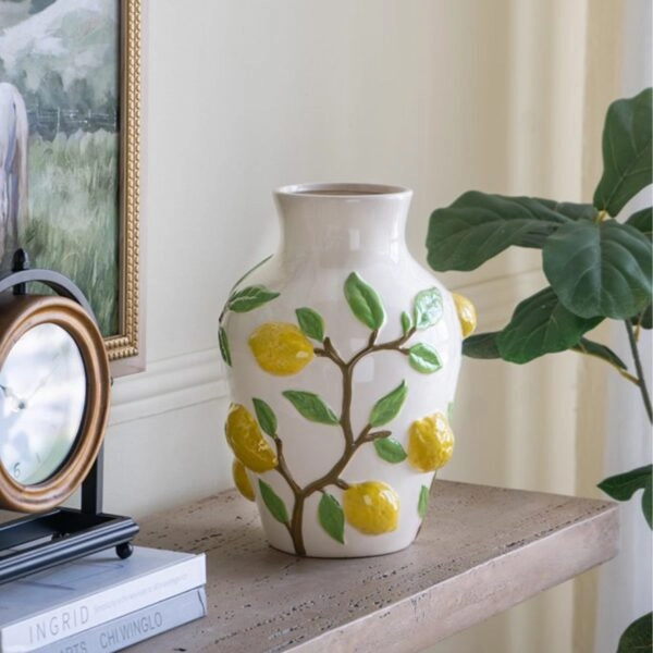 Artekko Lemon Εκρού Κεραμικό Βάζο με Λεμόνια (22.8x22.8x32)cm