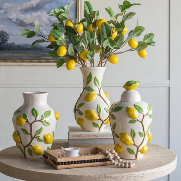 Artekko Lemon Εκρού Κεραμικό Βάζο με Λεμόνια (22.8x22.8x32)cm