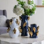 Artekko Bird Λευκό Κεραμικό Βάζο με Χρυσά Πουλιά (21.7x21.7x36)cm