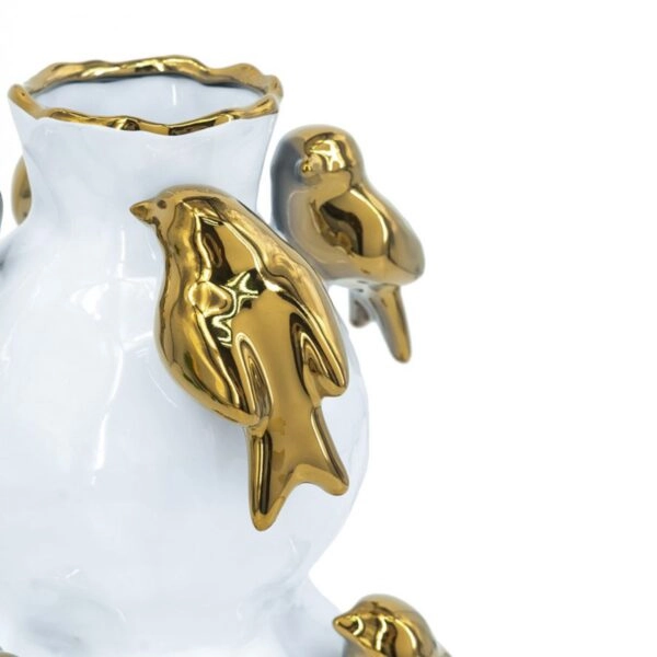 Artekko Bird Λευκό Κεραμικό Βάζο με Χρυσά Πουλιά (21.7x21.7x36)cm