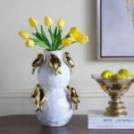 Artekko Bird Λευκό Κεραμικό Βάζο με Χρυσά Πουλιά (21.7x21.7x36)cm