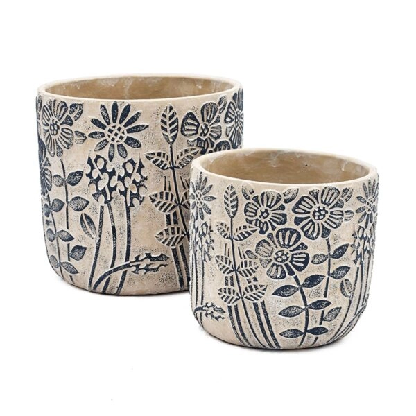 Artekko Cement Μπεζ Τσιμεντένια Διακοσμητικά Κασπώ με Σχέδια (18x18x17)cm 2pcs