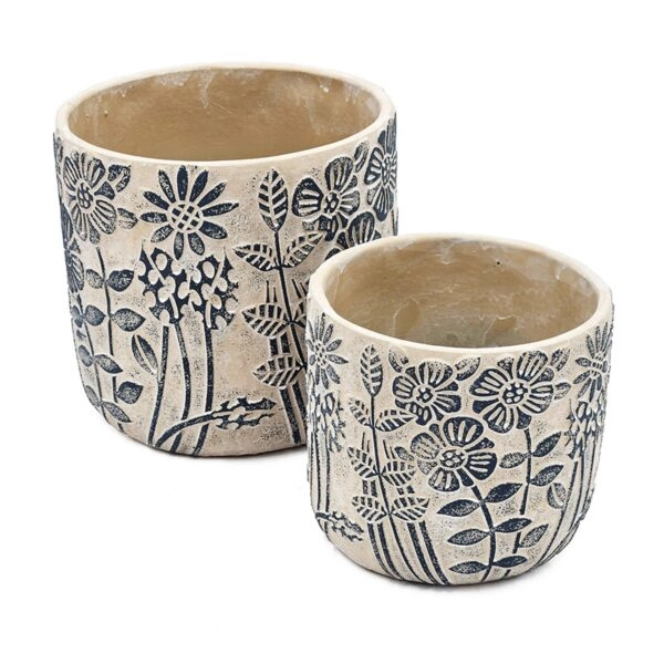 Artekko Cement Μπεζ Τσιμεντένια Διακοσμητικά Κασπώ με Σχέδια (18x18x17)cm 2pcs