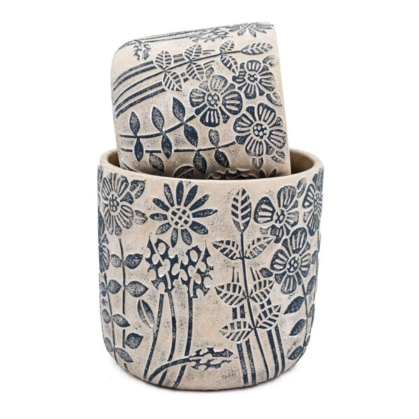 Artekko Cement Μπεζ Τσιμεντένια Διακοσμητικά Κασπώ με Σχέδια (18x18x17)cm 2pcs