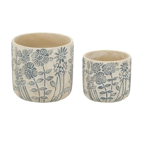 Artekko Cement Μπεζ Τσιμεντένια Διακοσμητικά Κασπώ με Σχέδια (18x18x17)cm 2pcs