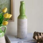 Artekko Candia Πράσινο Κεραμικό Βάζο με Μπεζ (9.5x9.5x35)cm