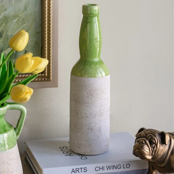 Artekko Candia Πράσινο Κεραμικό Βάζο με Μπεζ (9.5x9.5x35)cm