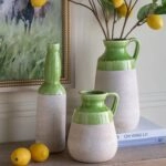 Artekko Candia Πράσινο Κεραμικό Βάζο με Μπεζ (9.5x9.5x35)cm