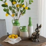 Artekko Candia Πράσινο Κεραμικό Βάζο με Μπεζ (9.5x9.5x35)cm