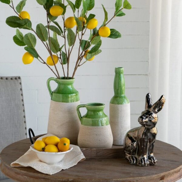 Artekko Candia Πράσινο Κεραμικό Βάζο με Μπεζ (9.5x9.5x35)cm