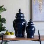 Artekko Melania Μπλε Κεραμικό Διακοσμητικό Δοχείο Βάζο με Καπάκι (16x16x31)cm