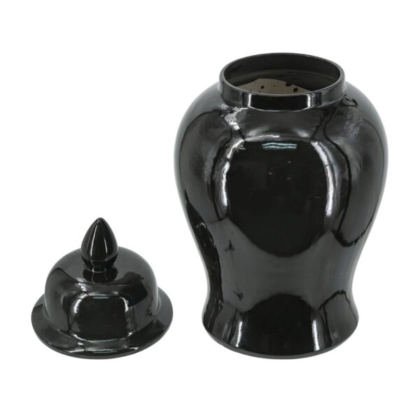 Artekko Melania Μαύρο Κεραμικό Διακοσμητικό Δοχείο Βάζο με Καπάκι (24x24x48)cm
