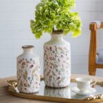 Artekko Aging Λευκό Κεραμικό Βάζο με Λουλούδια (11x11x21)cm