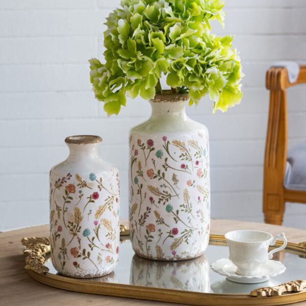 Artekko Aging Λευκό Κεραμικό Βάζο με Λουλούδια (11x11x21)cm