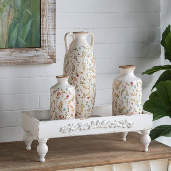 Artekko Aging Λευκό Κεραμικό Βάζο με Λουλούδια (11x11x21)cm