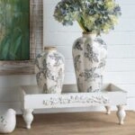 Artekko Aging Λευκό Κεραμικό Βάζο με Γκρι Λουλούδια (20.5x20.5x34.5)cm