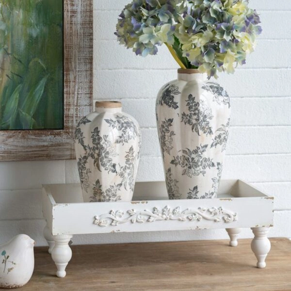 Artekko Aging Λευκό Κεραμικό Βάζο με Γκρι Λουλούδια (20.5x20.5x34.5)cm