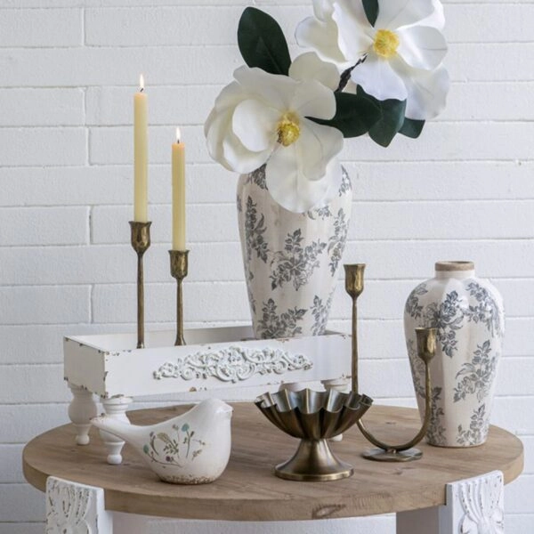 Artekko Aging Λευκό Κεραμικό Βάζο με Γκρι Λουλούδια (20.5x20.5x34.5)cm