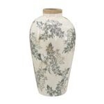 Artekko Aging Λευκό Κεραμικό Βάζο με Γκρι Λουλούδια (13x13x29.5)cm