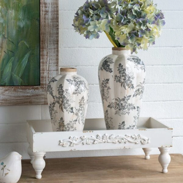 Artekko Aging Λευκό Κεραμικό Βάζο με Γκρι Λουλούδια (13x13x29.5)cm