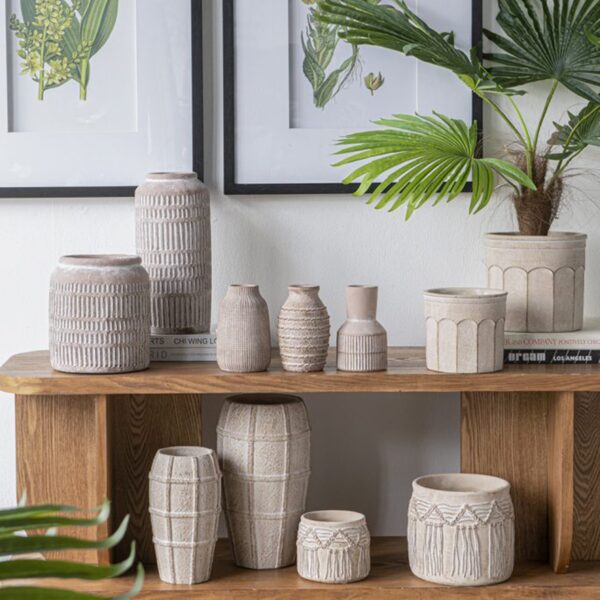 Artekko Cement Μπεζ Τσιμεντένιο Βάζο (18x18x30.5)cm