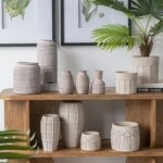 Artekko Cement Μπεζ Τσιμεντένιο Βάζο (14x14x30)cm