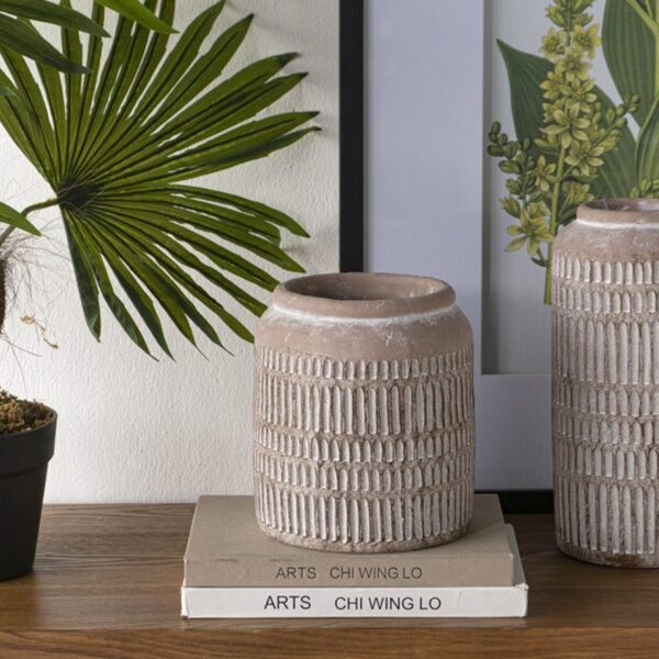 Artekko Cement Μπεζ Τσιμεντένιο Βάζο (18x18x20)cm