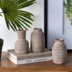 Artekko Cement Καφέ Τσιμεντένια Βάζα (9.5x9.5x15)cm 3pcs