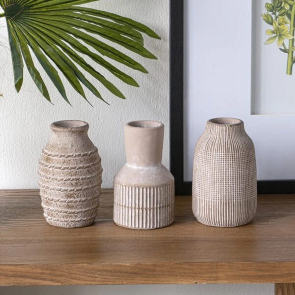 Artekko Cement Καφέ Τσιμεντένια Βάζα (9.5x9.5x15)cm 3pcs