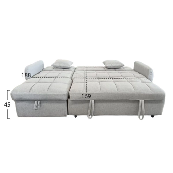 ΓΩΝΙΑΚΟΣ ΚΑΝΑΠΕΣ-ΚΡΕΒΑΤΙ ΑΝΑΣΤΡΕΨΙΜΟΣ NEZU HM3294.02 ΜΠΕΖ ΥΦΑΣΜΑ 213x145x83Υεκ.