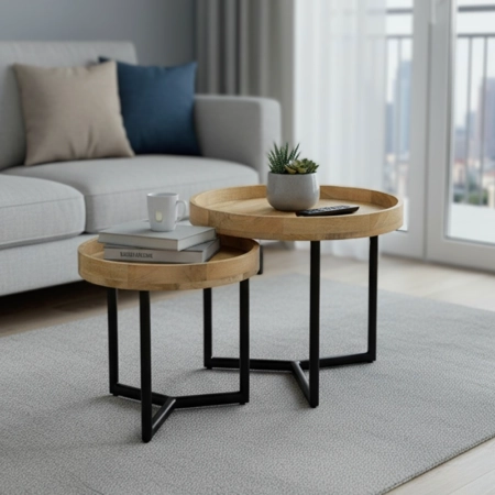 Τραπέζι σαλονιού Kelly σετ 2τεμ  μασίφ ξύλο φυσικό-μαύρο