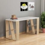 Γραφείο Honey χρώμα λευκό - light oak 140x60x75εκ
