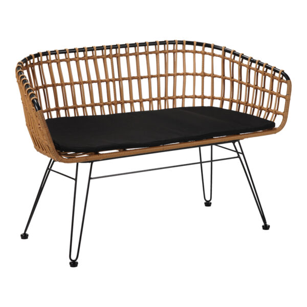 Καναπές 2θέσιος Naoki μέταλλο μαύρο-pe φυσικό 120x55x79εκ