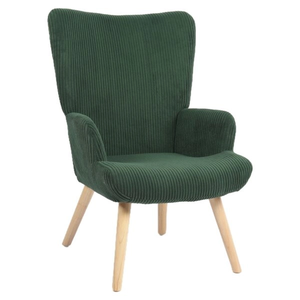 Πολυθρόνα ArteLibre LIRA Πράσινο Ύφασμα Κοτλέ/Ξύλο 94.5x64x70.5cm