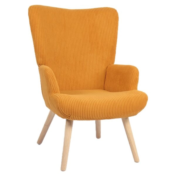 Πολυθρόνα ArteLibre LIRA Μουσταρδί Ύφασμα Κοτλέ/Ξύλο 94.5x64x70.5cm