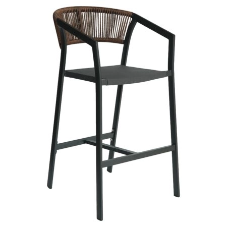 Σκαμπό Bar ArteLibre SANTORINI Μαύρο/Φυσικό Αλουμίνιο/Rattan 55x56x99cm