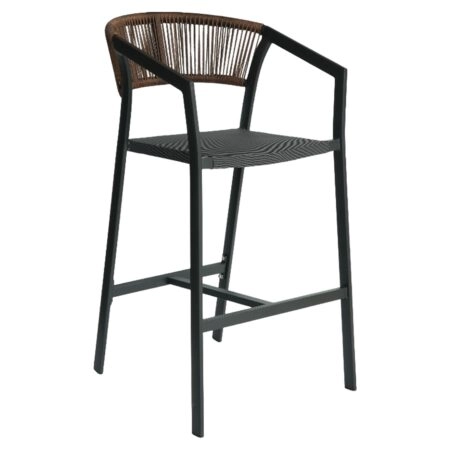 Σκαμπό Bar ArteLibre SANTORINI Ανθρακί/Φυσικό Αλουμίνιο/Rattan 55x56x99cm