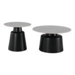 Τραπέζια σαλονιού Dualis  σετ 2 τεμ μαυρο μέταλλο-sintered stone σε γκρι μαρμάρου