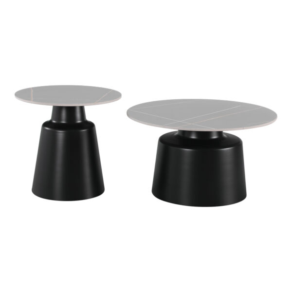 Τραπέζια σαλονιού Dualis  σετ 2 τεμ μαυρο μέταλλο-sintered stone σε γκρι μαρμάρου