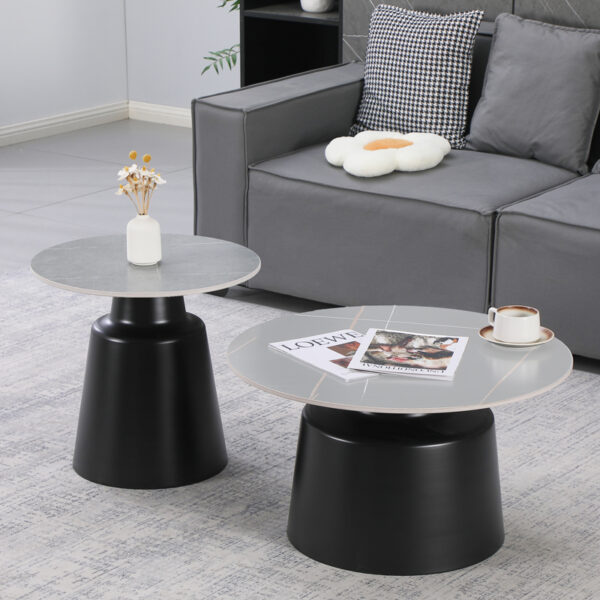 Τραπέζια σαλονιού Dualis  σετ 2 τεμ μαυρο μέταλλο-sintered stone σε γκρι μαρμάρου