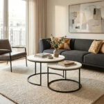 Τραπέζι σαλονιού Solme  σετ 2τεμ κρεμ-πόδι μαύρο μέταλλο