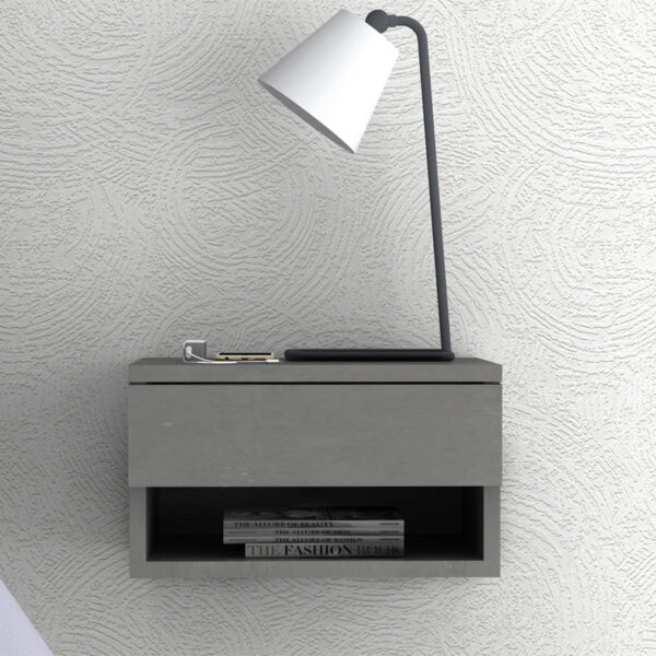 Κομοδίνο επιτοίχιο Mary Megapap χρώμα γκρι σκυροδέματος 40x30x23εκ.