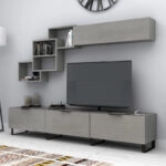 Σύνθεση τηλεόρασης Heydar Megapap χρώμα γκρι σκυροδέματος 210x35x40εκ.