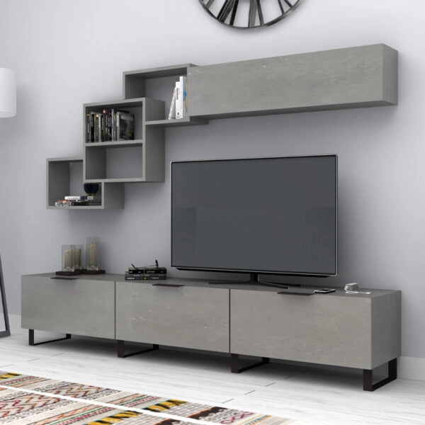 Σύνθεση τηλεόρασης Heydar Megapap χρώμα γκρι σκυροδέματος 210x35x40εκ.