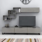 Σύνθεση τηλεόρασης Heydar Megapap χρώμα γκρι σκυροδέματος 210x35x40εκ.