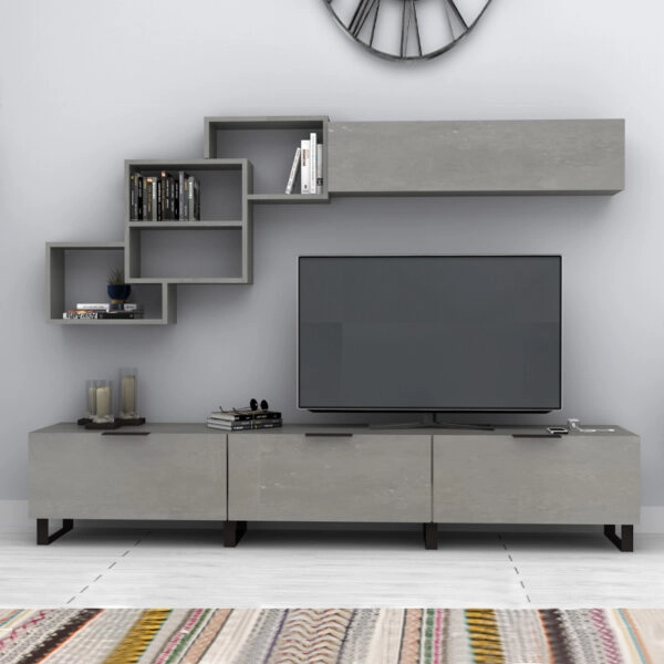 Σύνθεση τηλεόρασης Heydar Megapap χρώμα γκρι σκυροδέματος 210x35x40εκ.