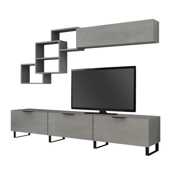 Σύνθεση τηλεόρασης Heydar Megapap χρώμα γκρι σκυροδέματος 210x35x40εκ.