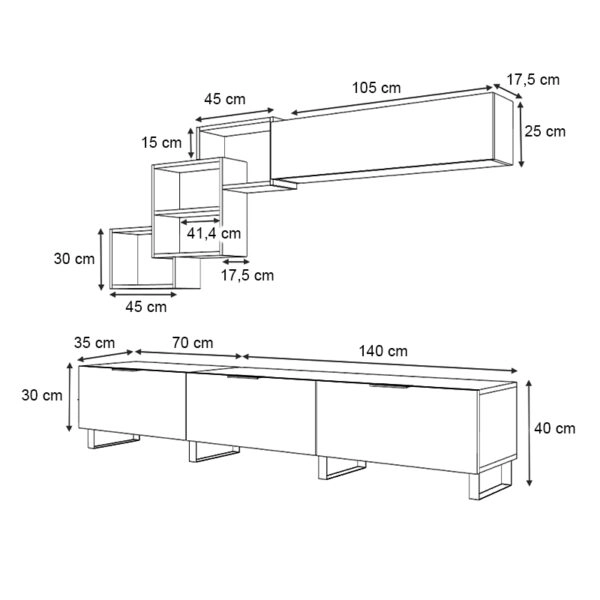 Σύνθεση τηλεόρασης Heydar Megapap χρώμα γκρι σκυροδέματος 210x35x40εκ.