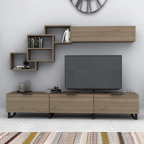 Σύνθεση τηλεόρασης Heydar Megapap χρώμα καρυδί 210x35x40εκ.